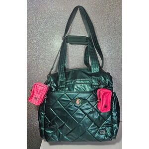 LUG Saunter Quilted Metallic Emerald Green Tote Duffle/Duffel Bag Pink Pouches